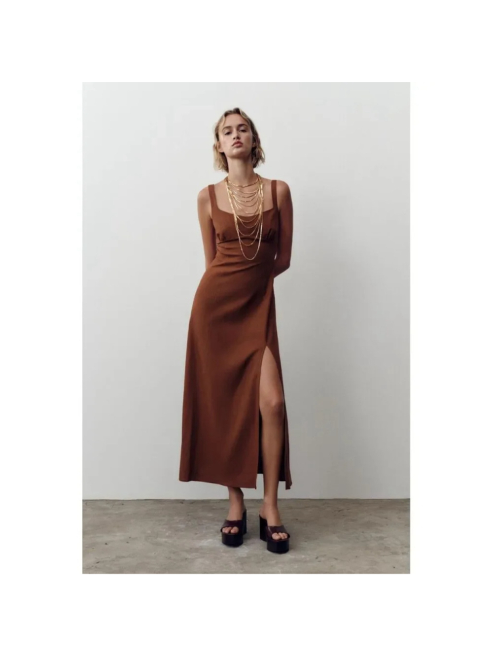 Zara Linen Blend Midi Dress Size M